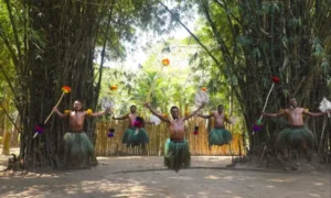 Men performing Meke at the Fiji Culture Village